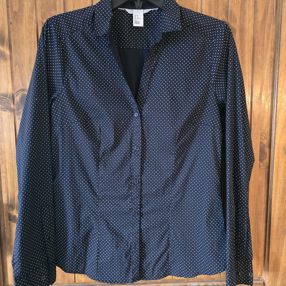 H&M Black Button Down Shirt with White Dots